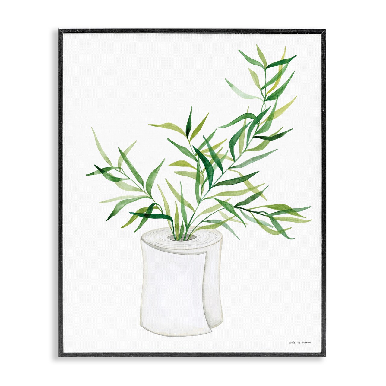 Stupell Industries Toilet Paper Plant Vase Framed Giclee, design by Rachel Nieman